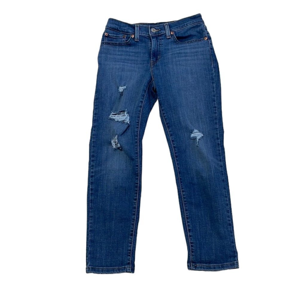 Levi's Straight Leg Jean Distressed Denim Blue Waist 26” Ankle Length